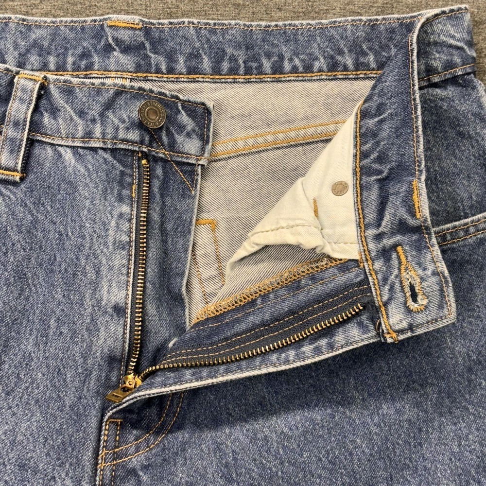 Levis 551 Jeans Mens 31x29 Blue Relaxed Fit Patchwork Raw Hem Straight Leg Denim - Picture 12 of 16